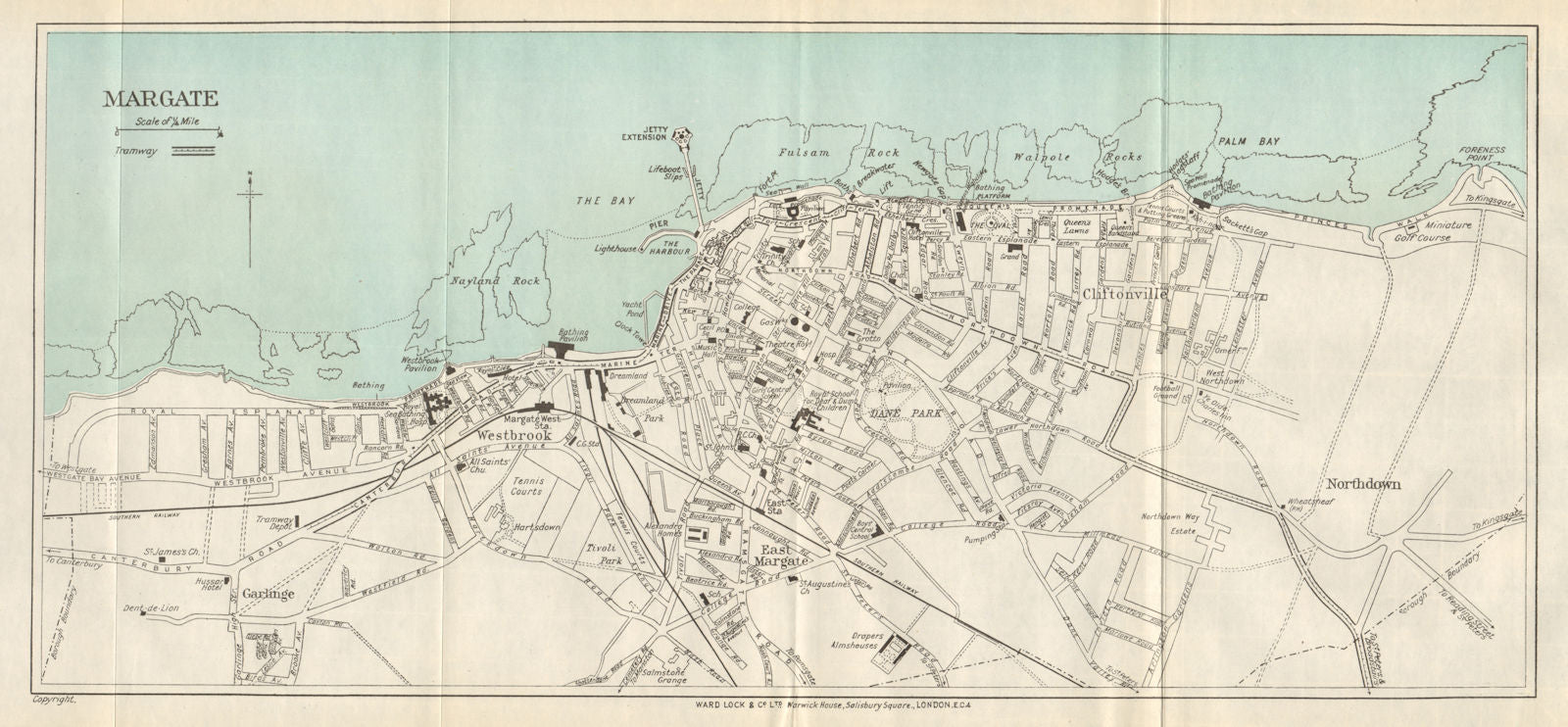 MARGATE vintage town city plan. Westgate-on-Sea Birchington. WARD LOCK 1929 map